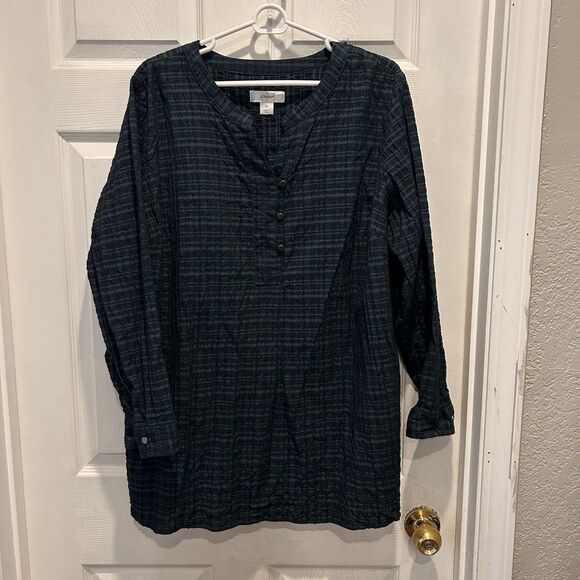 CJ Banks Green Blue Striped‎ Blouse Tunic Christopher & Banks Plus Size 2X - Picture 1 of 8